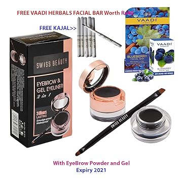 Swiss Beauty Eyebrow And Gel Eyeliner 2 in 1 Smudge-Proof Water Proof 24 Hours Long Lasting Free Facial Bar and Kajal