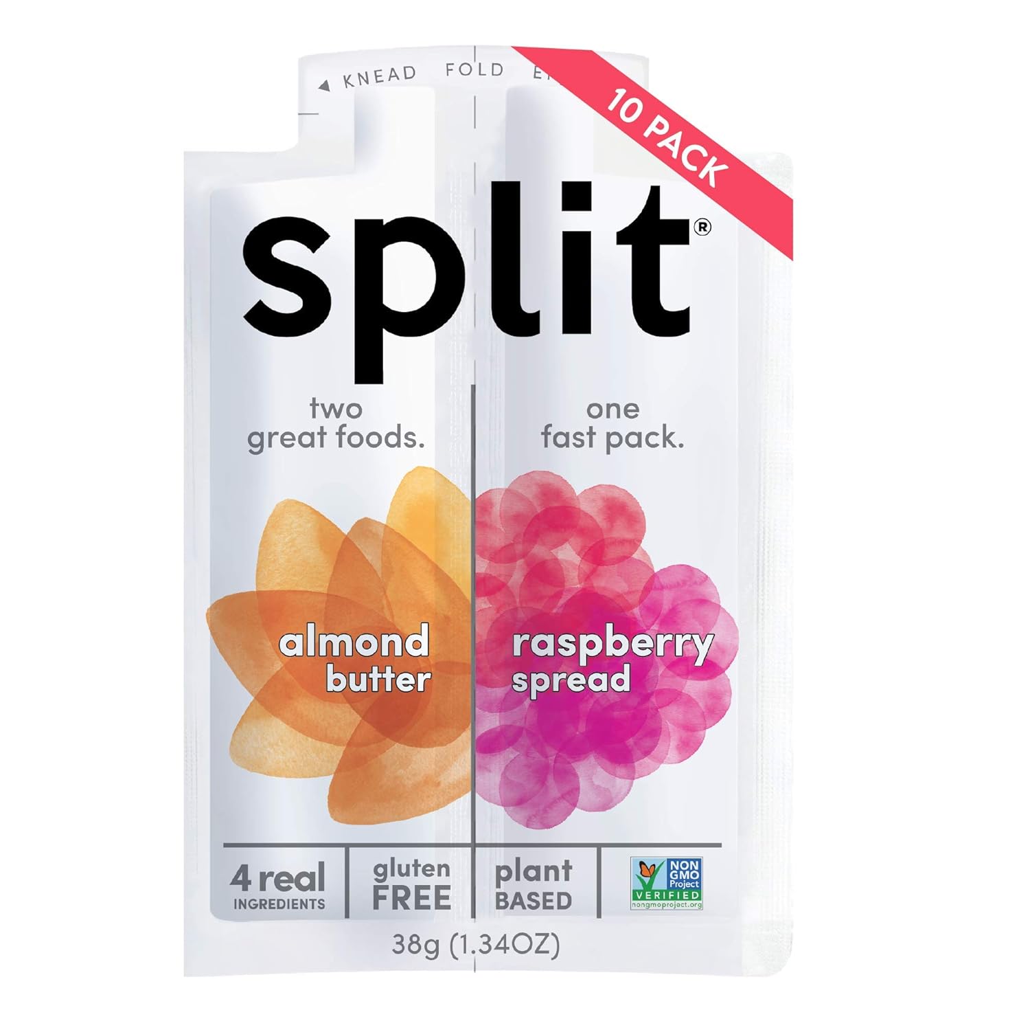 Split Nutrition Almond Butter and Raspberry Squeeze Packs, Gluten-free, Pantry Snack, Non-GMO, Real Food, Made with Zero Artificial Preservatives or Sweeteners, Pack of 10 (1.34 ounce each)