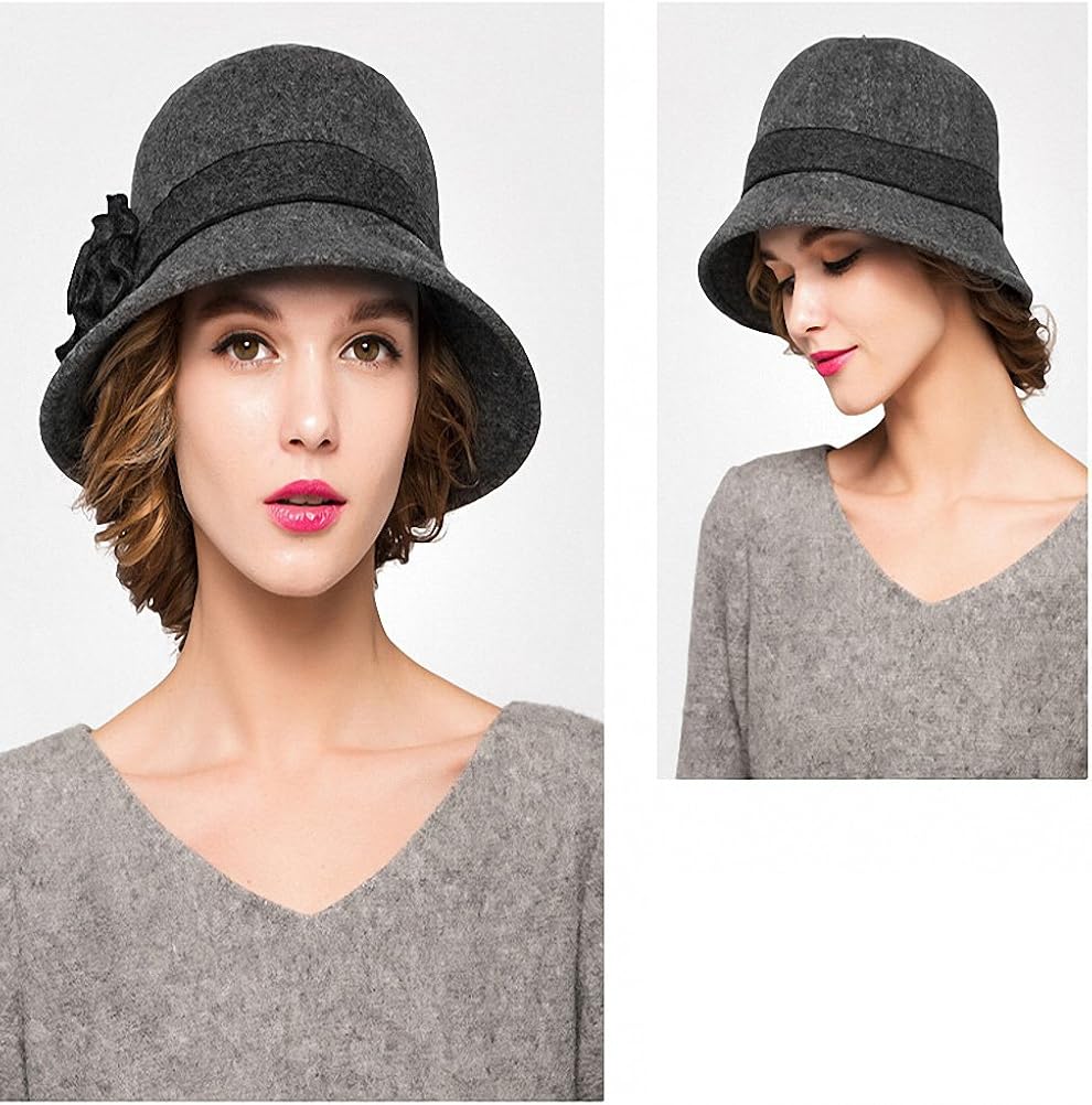 Maitose Women's Wool Felt Flowers Church Bowler Hats Dark Gray at  Women’s Clothing store
