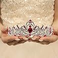 Rannyrena Silver Crystal Tiaras and Crowns for Women Sparkling Rhinestone Queen Crowns Princess Birthday Wedding Bridal Hair Accessories (Silver-dark pink, Standard)