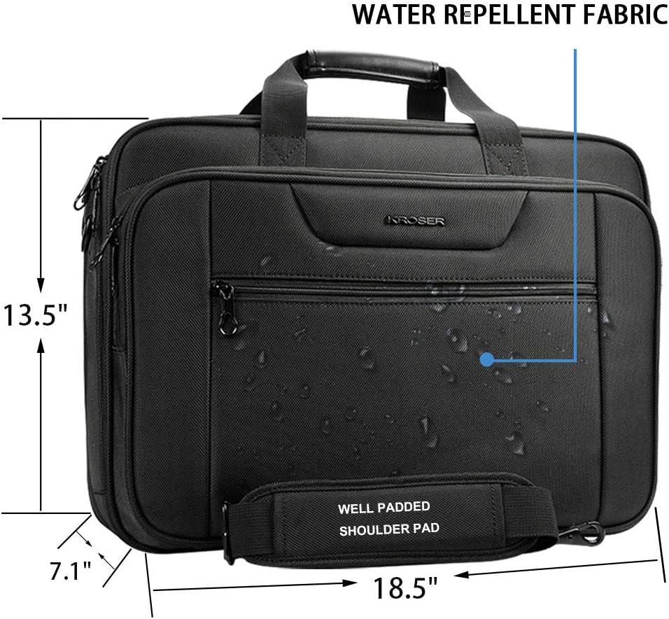 KROSER Laptop Bag XXL Laptop Briefcase Fits Up To 18 Inch Laptop Water-Repellent Light Weight Gaming Computer Bag Shoulder Bag Expandable Capacity For Travel/Business/School/Men-Black - Image 4
