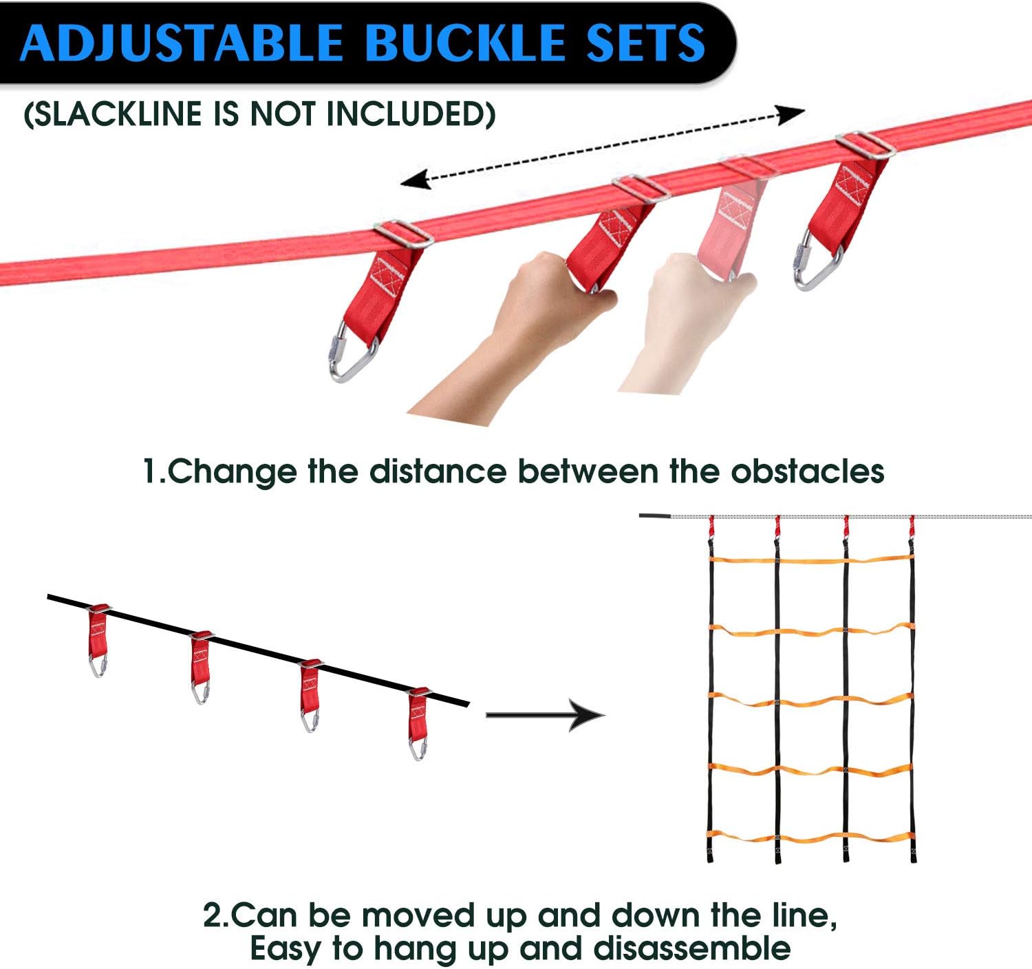 Odoland 3.9ftx6.6ft Ninja Net Climbing Cargo Net Rope Ladder for Kids Outdoor with 4 Square Buckles and 4 Delta Rings, Obstacle Course for Training Equipment and Swing Set Attachment : Sports & Outdoors