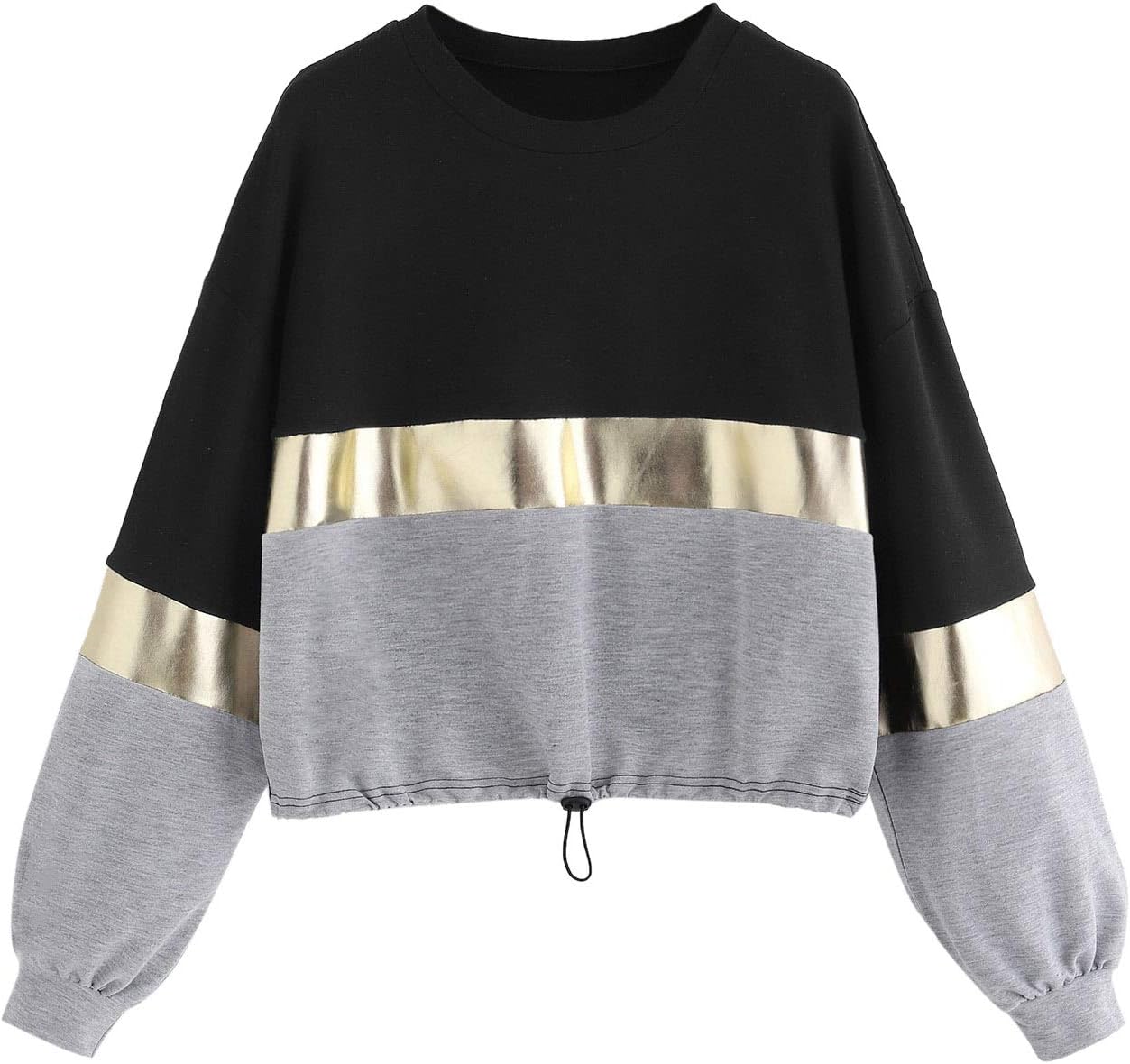 Women's Casual Long Sleeve ColorBlock Pullover Sweatshirt Crop Top