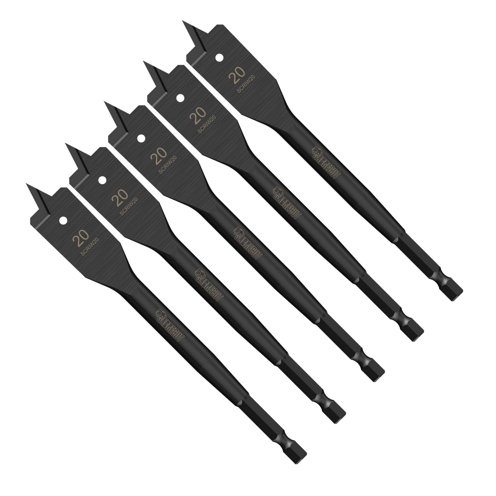 5 x SabreCut SCRIW20_5 20mm x 152mm Impact Rated Flat Wood Spade Bits for Softwood Hardwood Chipboard