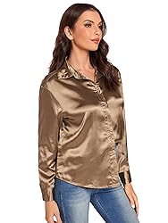 MakeMeChic Women's Satin Silk Long Sleeve Blouse