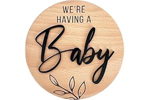 VIVIANYO HD We're Having a Baby Pregnancy Announcement Sign 5.9 Inch Round Wooden Announcement Disc with Black 3D Letters Decoration Maternity Photoshoot Prop, Baby Shower Gifts for Pregnant Moms