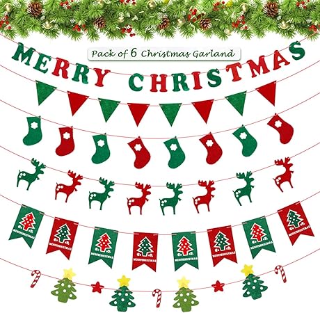 Amazon Lihao クリスマス 飾り オーナメント インテリア クリスマスガーランド 6本入 メリークリスマス Merry Christmas イベント パーティー装飾 ガーランド おもちゃ