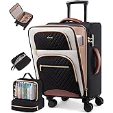 LOVEVOOK Carry on Luggage 22x14x9 Airline Approved, Waterproof Carry on Suitcase with 3 Pouches,Lightweight Softside Underseat Travel Luggage with 360° Wheels,TSA Lock for Travel Business
