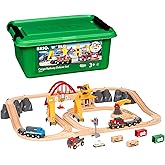 BRIO World Cargo Railway Deluxe - Wooden Track Train Set - Battery-Powered Engine, 3 Cranes, Bridge, Truck - Kids Ages 3+ - Compatible with All Wooden Rail Sets - FSC Certified Wood - 54-Pieces