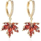Seakuur Red Maple Leaf Earrings for Women Elegant Fall Orange Plant Leaves Sparkly Crystal Cubic Zirconia Lightweight Dangle Earrings for Autumn Thanksgiving Day Party Holiday Trendy Jewelry Gifts
