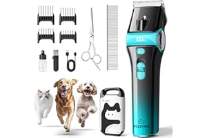 FuzzyFix Dog Clippers for Grooming with 5-in-1 Blade, Dog Grooming Kit Cordless Rechargeable Cat Hair Trimmer Detachable Stainless Steel Blade Pet Shaver for Small Puppy Cat Paw Face Head Body