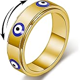 Evil Eye Fidget Ring for Women - 18K Gold Plated Stainless Steel Spinner Rings for Anxiety Relief, Ojo Turco Ring Luck Amulet, Turkish Faith Protection Stackable Jewelry Gift for Women Men