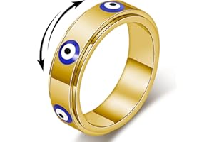 LUCKYAMOR Evil Eye Fidget Ring for Women - 18K Gold Plated Stainless Steel Spinner Rings for Anxiety Relief, Ojo Turco Ring Luck Amulet, Turkish Faith Protection Stackable Jewelry Gift for Women Men