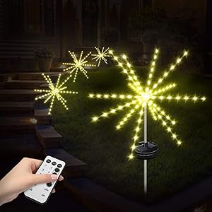 Solar Garden Lights MinSoHi Solar Powered Pathway Lights Outdoor Decorative 112 LED 14 Tube Firework String Light with 8 Modes Waterproof LED Landscape Lights for Patio Yard Lawn Walkway (Warm White)
