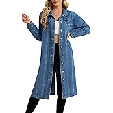 LifeShe Women Denim Jacket Button Down Maxi Long Jean Trench Coat With Pocket