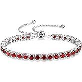 FANCIME Birthstone Bracelet Jewelry for Women Sterling Silver Tennis Bracelet Classic Bolo Adjustable Chain Fine Jewelry Anniversary Birthday Gifts for Women Mom Wife Her
