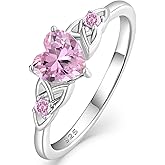 Vesitim Celtic Knot Rings for Women 925 Sterling Silver Solitaire Ring Wedding Engagement Band Heart Birthstone Jewelry Size 5-10