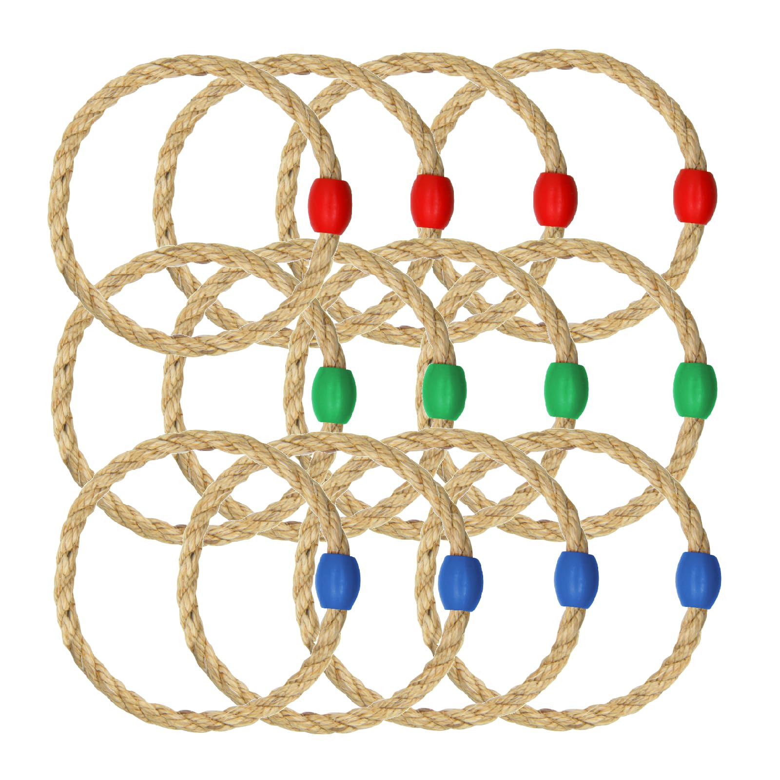 Photo 1 of 12 Pack Sisal Rope Ring Toss Game Replacement Parts for Adults and Kids, Outdoor Toss Rings for Agility Practice and Speed Game and Yard Games and Lawn Games for Party (3 Colors-Red Green Blue)