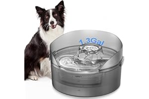 NPET DF10-SG Dog Water Fountain, 1.3 Gallon/170oz/5L Large Automatic Dog Water Bowl Dispenser, Pet Water Fountain with Splatter Guard, Cleaning Kit for Dogs, Multiple Pets