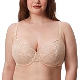 DELIMIRA Women's Balconette Bra Plus Size Lace Sexy Underwire Unlined Push Up See Through Bras