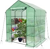 VOUNOT Walk In Greenhouse with Shelves 143x143x195cm Green