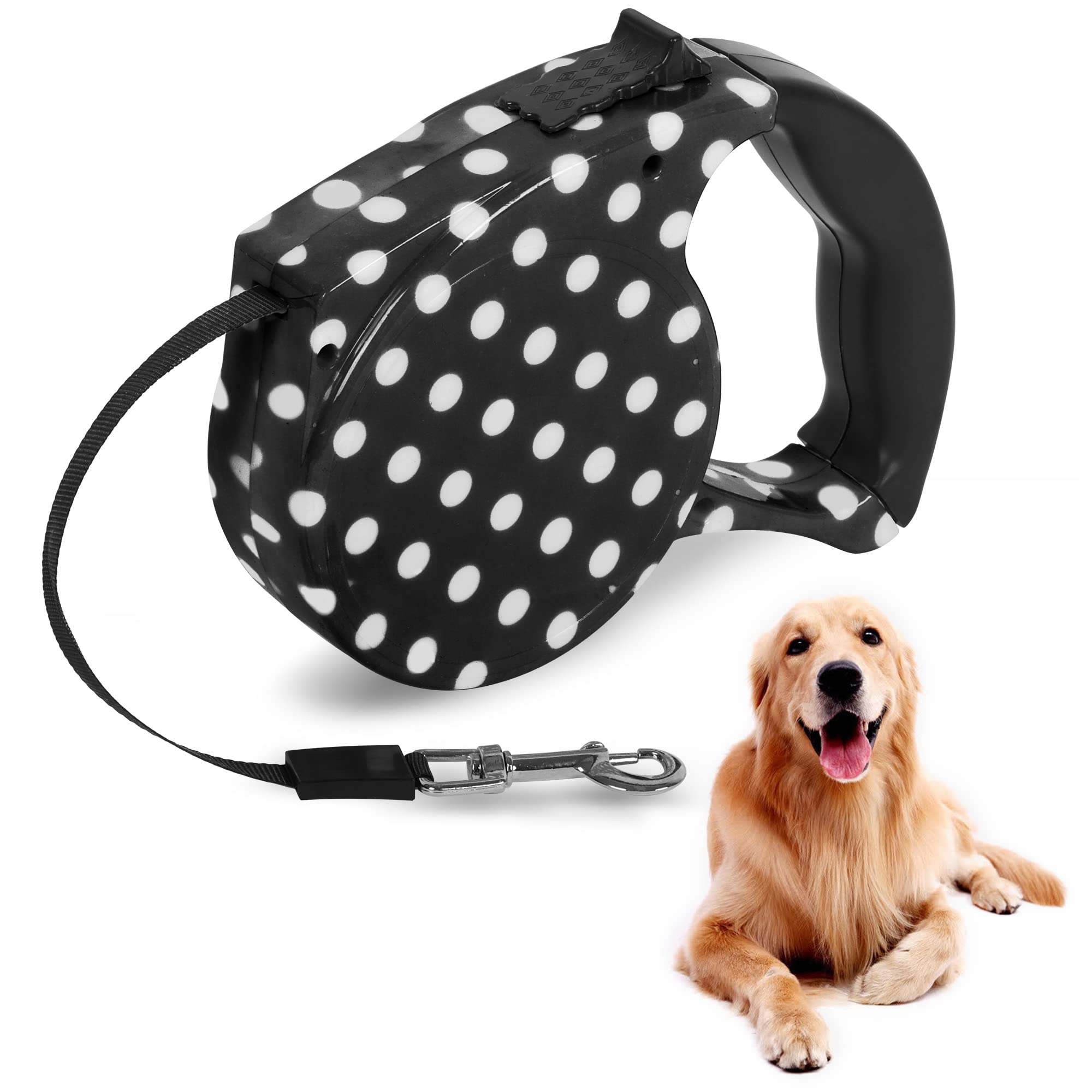 Beaface Retractable Dog Lead Extendable 16ft/5M, Perfect for Small & Medium Dogs Up to 25KG/55LB, Anti-Tangled Strong Nylon Tape (Black White Dot) โ image 1