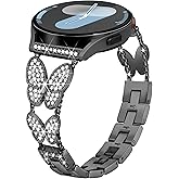 G-ficu 20mm Watch band for Samsung Galaxy Watch 7 6 5 4 FE Band 40mm 44mm, Women Bling Butterfly Slim Metal band for Samsung Watch Bands 6 Classic/5Pro/4 Classic/Watch 3 41mm/Active 2-Black