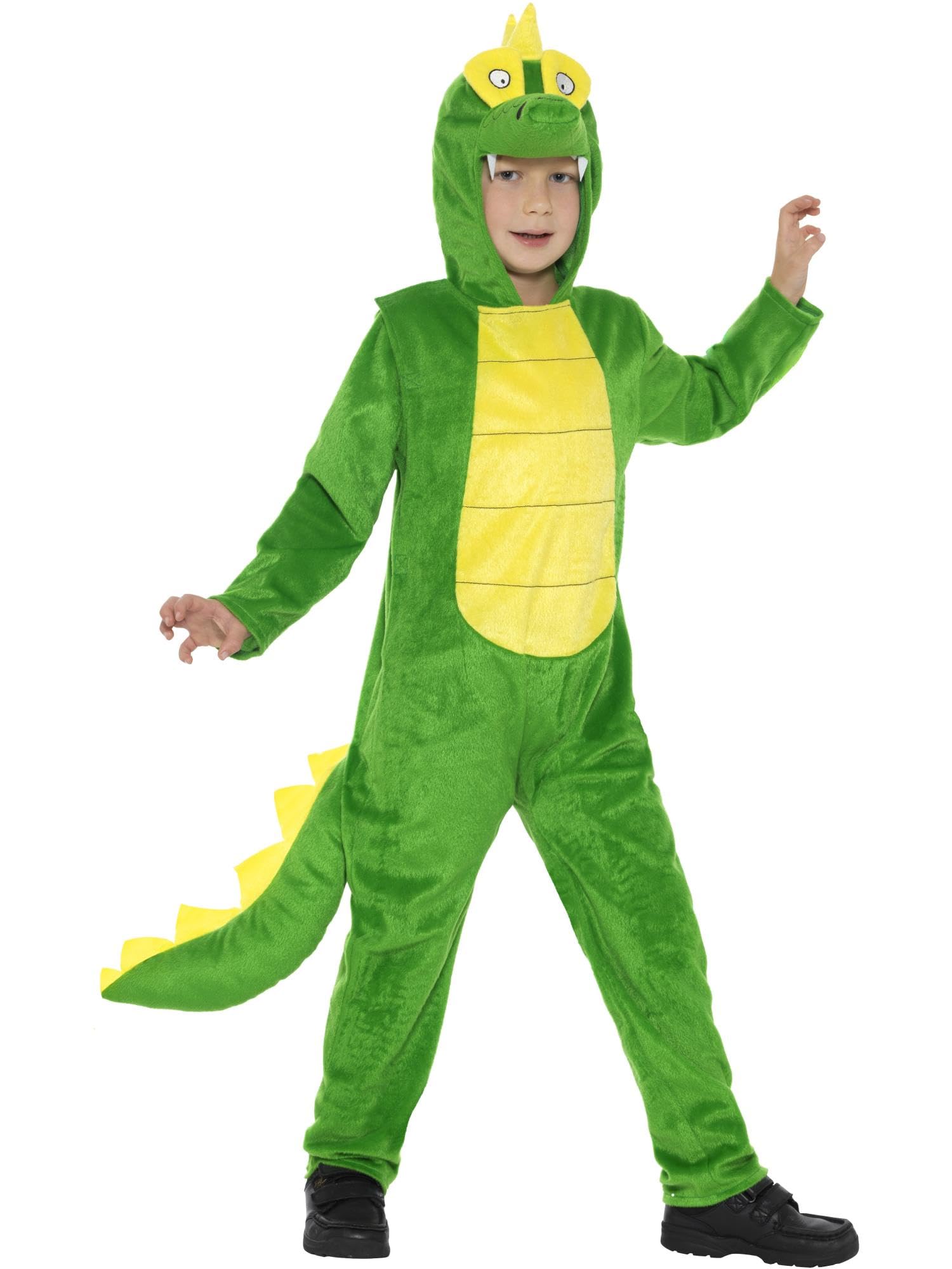 Smiffys Deluxe Crocodile Costume, Green with Hooded Jumpsuit & Tail, Children's Animal Fancy Dress, Animal Dress Up Costumes