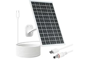 FUTUREZEN 13W Solar Panel for Security Cameras & Trail Cameras, USB-C, Micro USB & 5.5x2.1mm DC Output, IP66 Waterproof, 360° Adjustable Mount, 7.2FT Cable