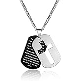 P. BLAKE Dog Tag Cross Necklace Gifts for Men Boys, Stainless Steel Bible Verse Pendant Chain Necklace Valentines Christian Religious Jewelry Gifts for Him