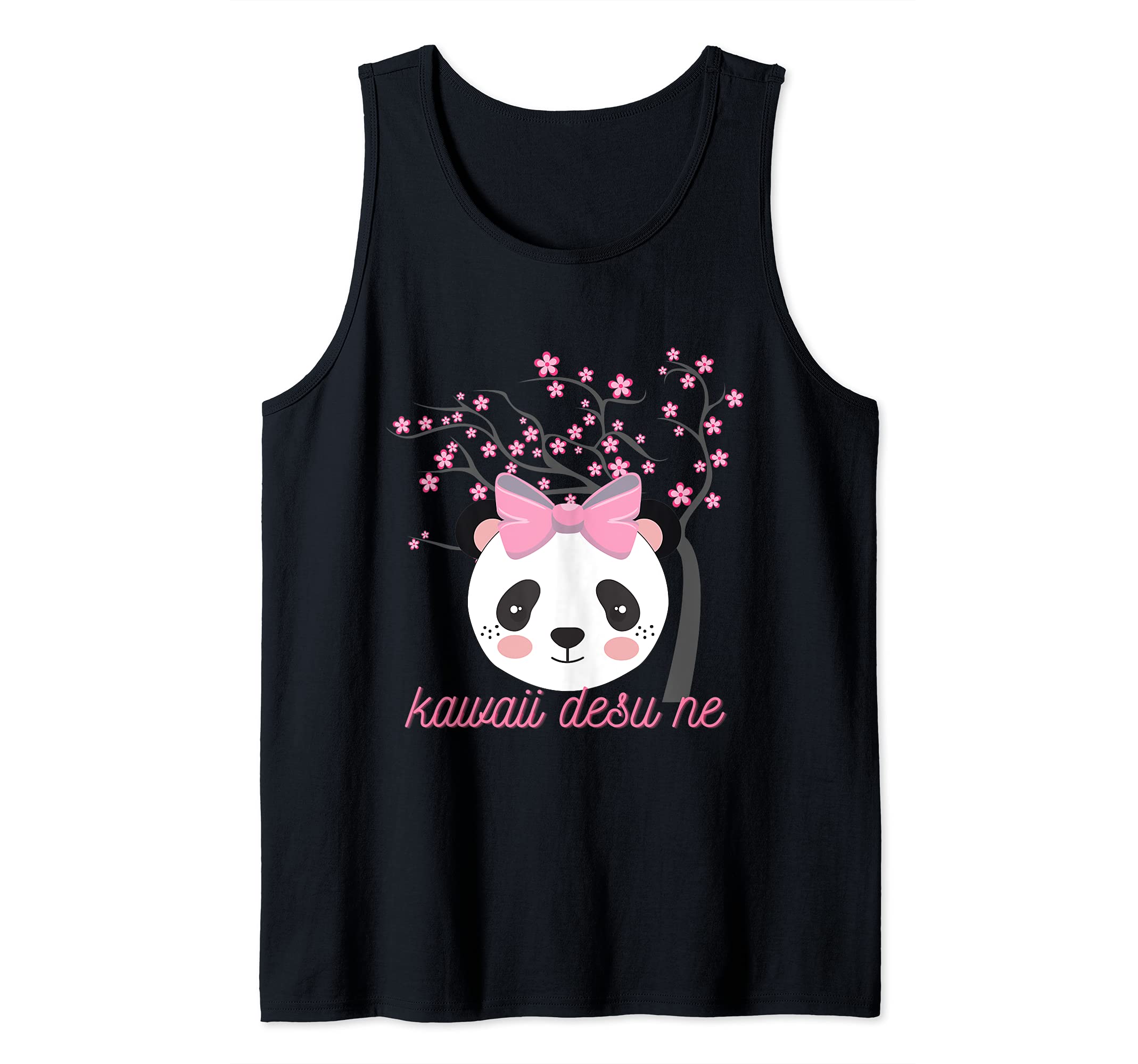 Kawaii Desu Ne Girl Panda with Cherry Blossom Tree Tank Top