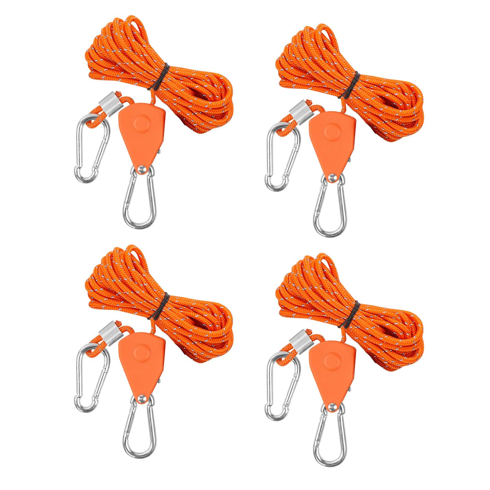 ZLLZPZD 4 Pieces Rope Ratchet, Ratchet Hangers 4M Adjustable Rope Tensioner Tent Tensioner Hang Pulley Tension Rope 1/8 Inch for Plant Fan Light Indoor Plants Tent Camping (Orange)