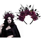 Halloween Purple Flower Headband Day of the Dead Gothic Headpiece Vampire Floral Hair Hoop for Halloween Vampire Cosplay Party