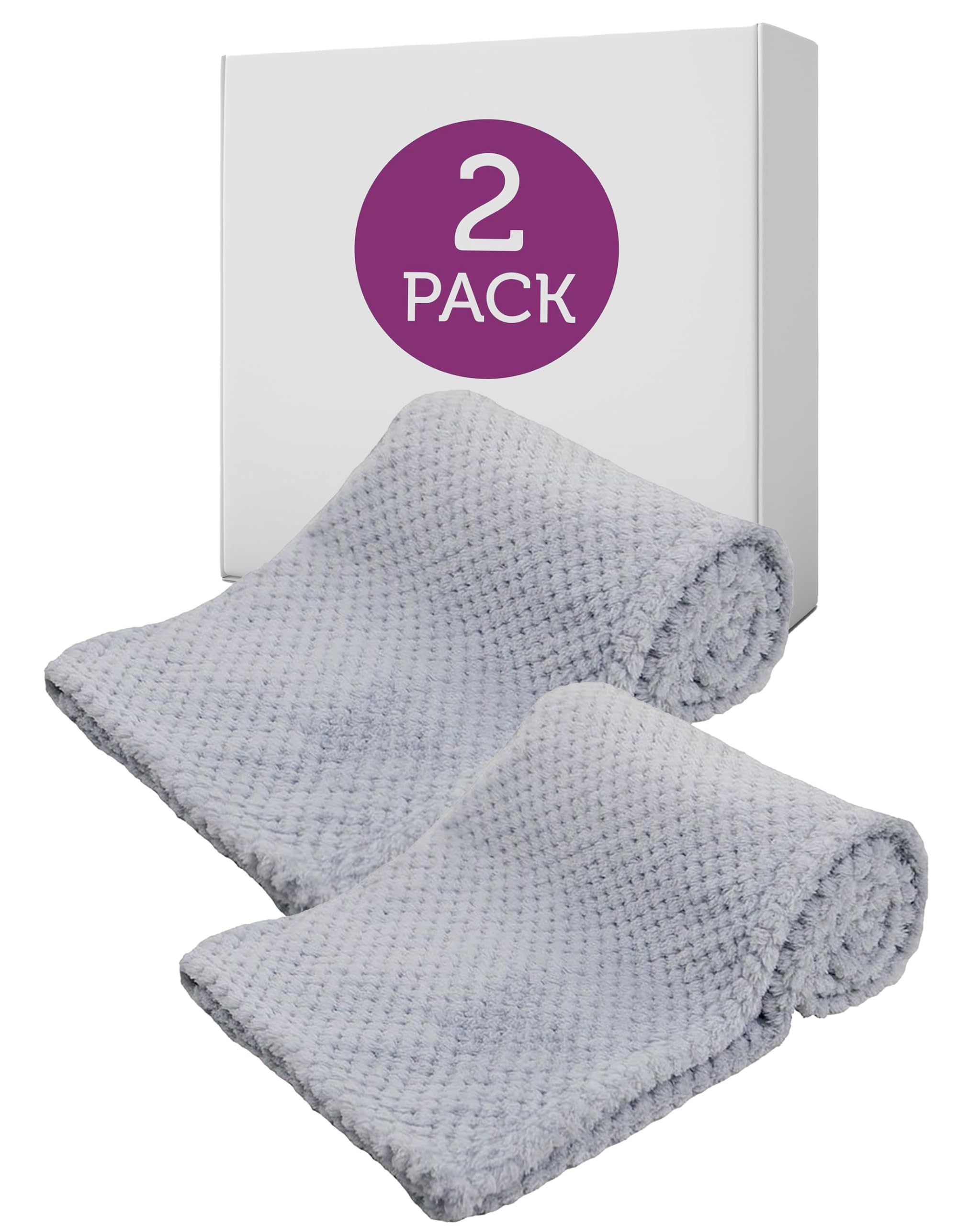 2 Pack Baby Fuzzy Blanket Fluffy Waffle Flannel Fleece Super Soft Plush Warm Cozy for Newborn Infant Toddler Kids Girl Boy Receiving Blanket for Crib, Stroller, Travel, Unisex Gray Neutral Silver