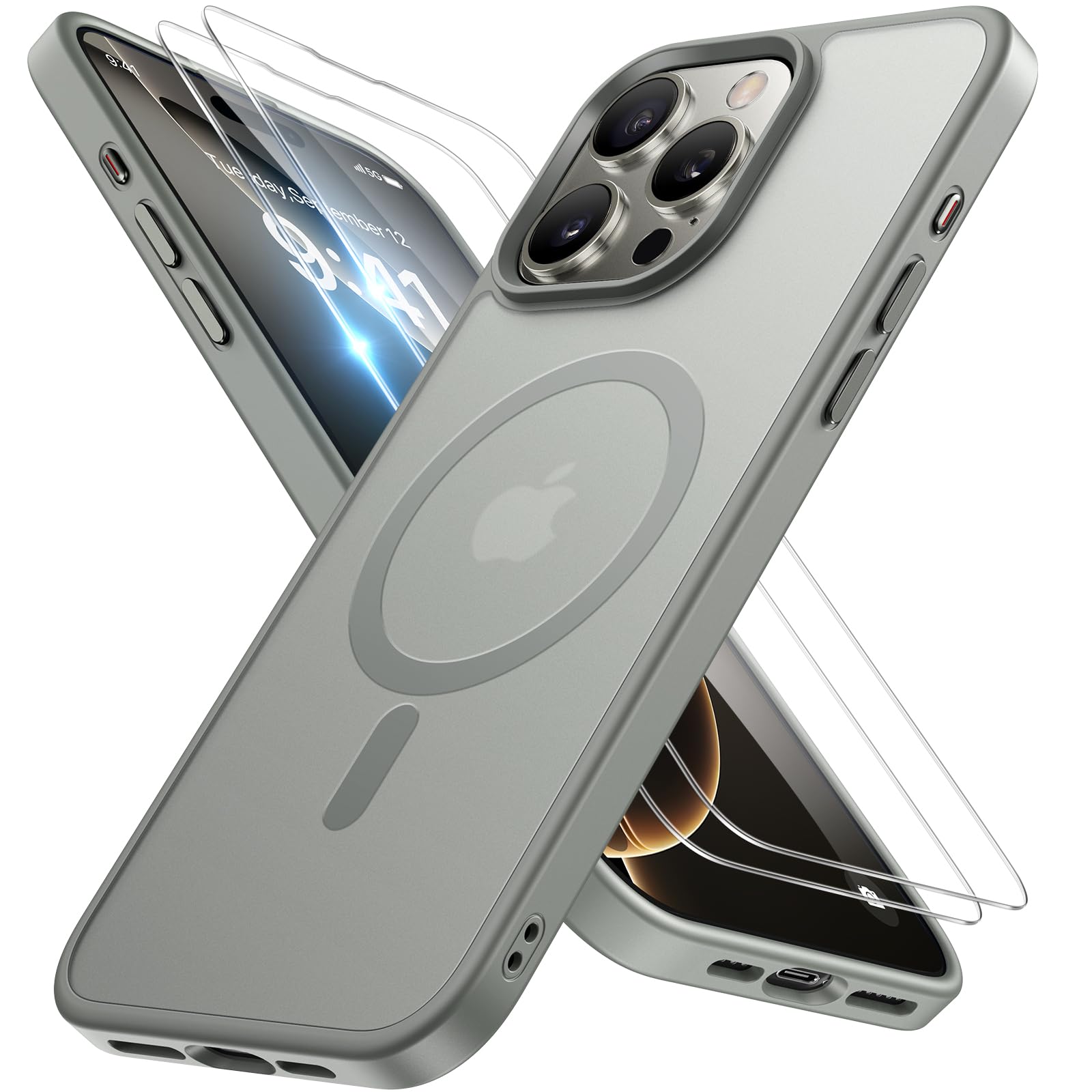 Photo 1 of Miracase Magnetic Series for iPhone 16 Pro Max Case [Compatible with MagSafe] [with 2X Screen Protectors] Military-Grade Protection, Anti-Fingerprint, Slim Phone Case for 16 Pro Max 6.9 inch - Gray