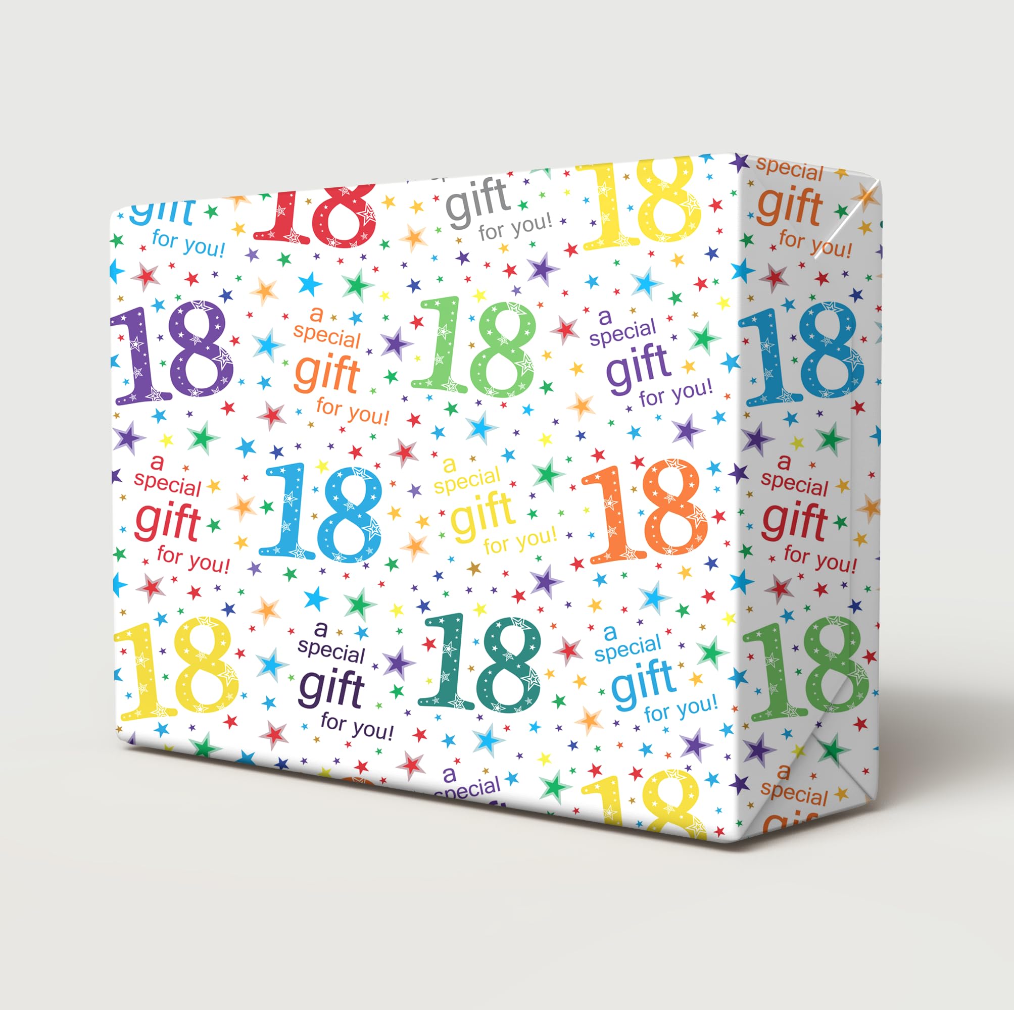 4 Sheets + 4 Gift Tags 18th Birthday White Multi Colour Wrapping Paper Age 18 Birthday Gift Wrap Paper Male/Female/Unisex White & Multi Colour (PA)