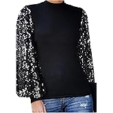 Anna-Kaci Women's Confetti Sequin Balloon Long Sleeve Mock Neck Pullover Sweatshirt