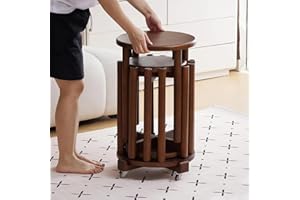 Rise Torrent 4 in 1 Stackable Stool Set - Modern Wooden 4-Piece Stackable Chair Set for Small Spaces, 18" Round Stool with Anti-Slip Cushion for Living Room, Bedroom, Dorm Room, Walnut, Wheeled Base