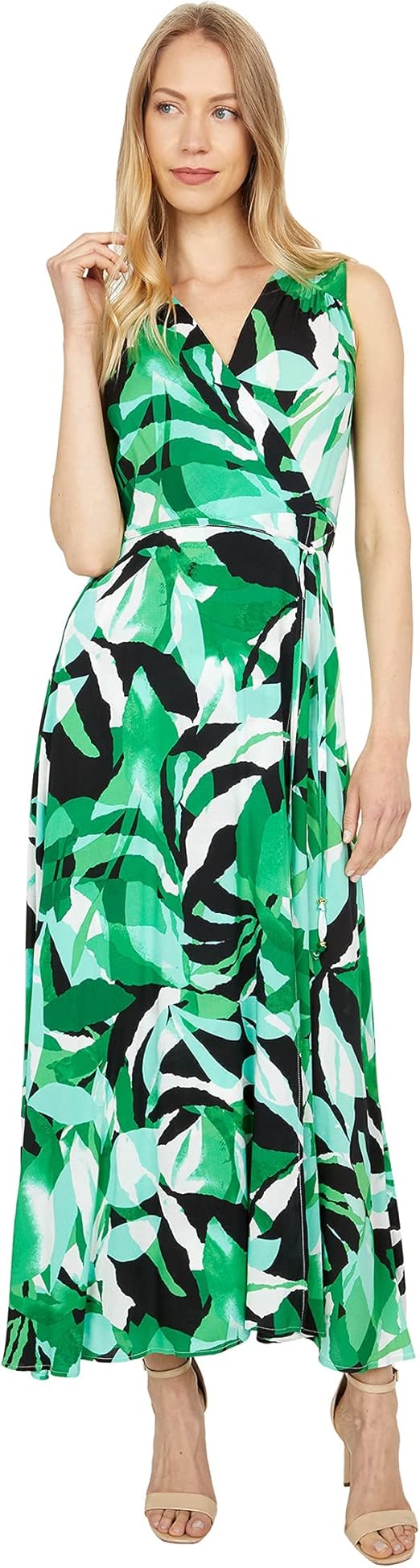 Calvin Klein Women's Sleeveless Faux Wrap Maxi Dress with