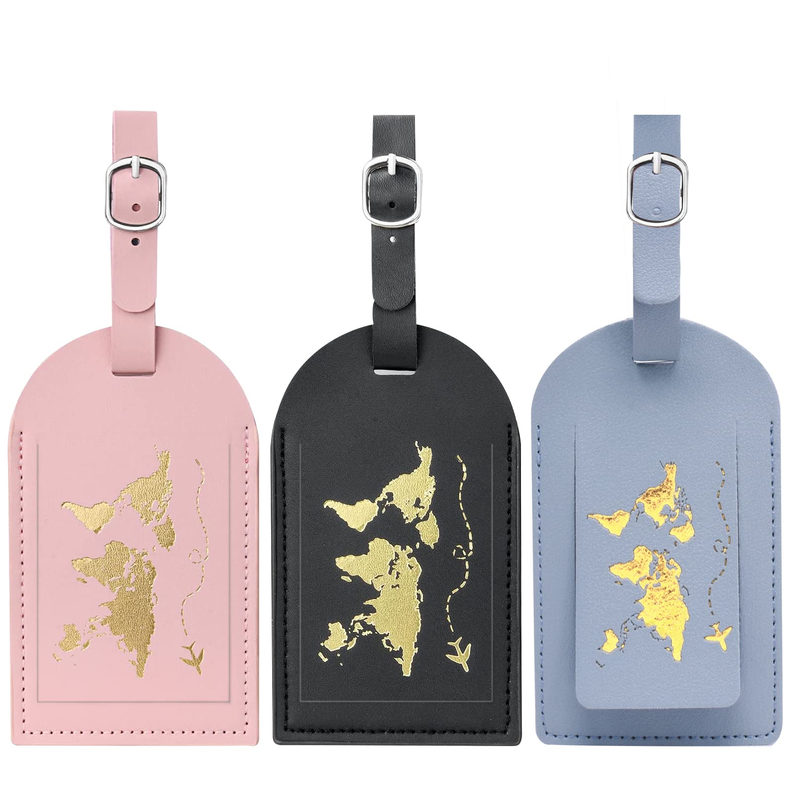 Udewo 3 Pcs Leather Baggage Labels, Luggage Tags Personalised Leather Luggage Tags Suitcase Labels Tags Travel Labels Tag Holder for Luggage Cruise Waterproof Travel Accessories