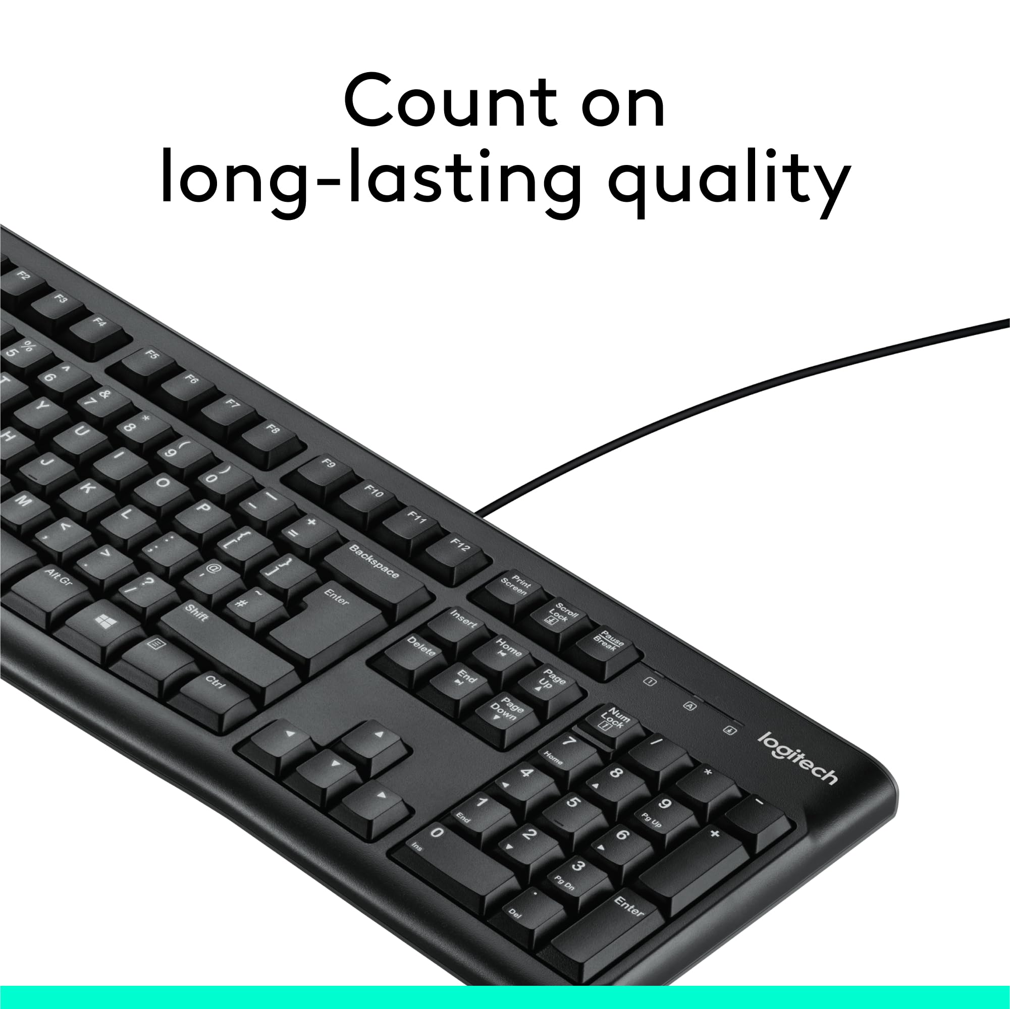 Logitech K120 Wired Keyboard for Windows, USB Plug-and-Play, Full-Size, Spill-Resistant, Curved Space Bar, Compatible with PC, Laptop, QWERTY UK English Layout - Black