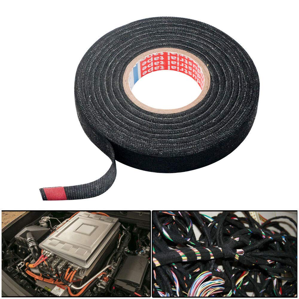SENRISE SagaSave Harness Tape 1PCS 9-19mm Black Insulation Wiring Tape Loom Cloth Fabric Tape Cotton Tape for Car Motorcycle (15mm x 25m)