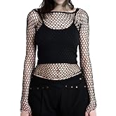 Honeycomb Mesh Long Sleeve Tops Tight Fitting Hex Fishnet Blouse T Shirts for Rave Women Men