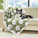Luciphia Waterproof Pet Blanket for Medium Large Dogs Washable Fluffy Thick Jacquard Shag Fleece Warm Sherpa 3D Textured Flower Print for Cats Puppy Couch Protection (Green,57x40 inches)
