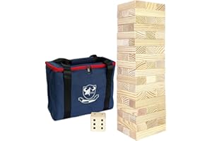 JacJoe All Pro Jumbo Wooden Tumble Tower Game with Dice and with Carrying Bag, Classic Stacking Games 54 Pcs Building Blocks 