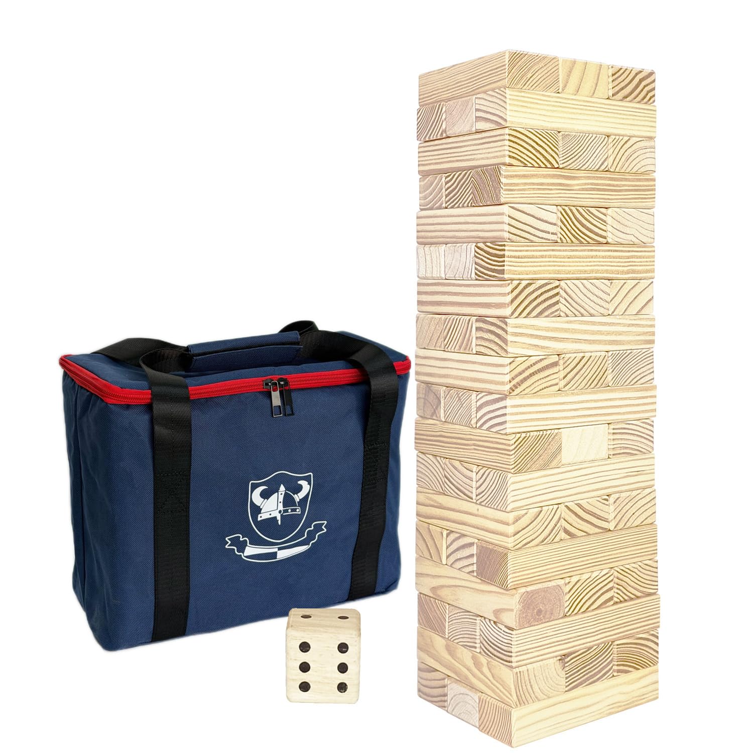 JacJoe All Pro Jumbo Wooden Tumble Tower Game with Dice and with Carrying Bag, Classic Stacking Games 54 Pcs Building Blocks for Indoor/Outdoor (stack 60cm up to 150cm)