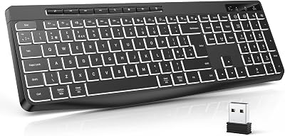 TECURS Wireless Keyboard White Backlit 2.4G UK Layout Full Size