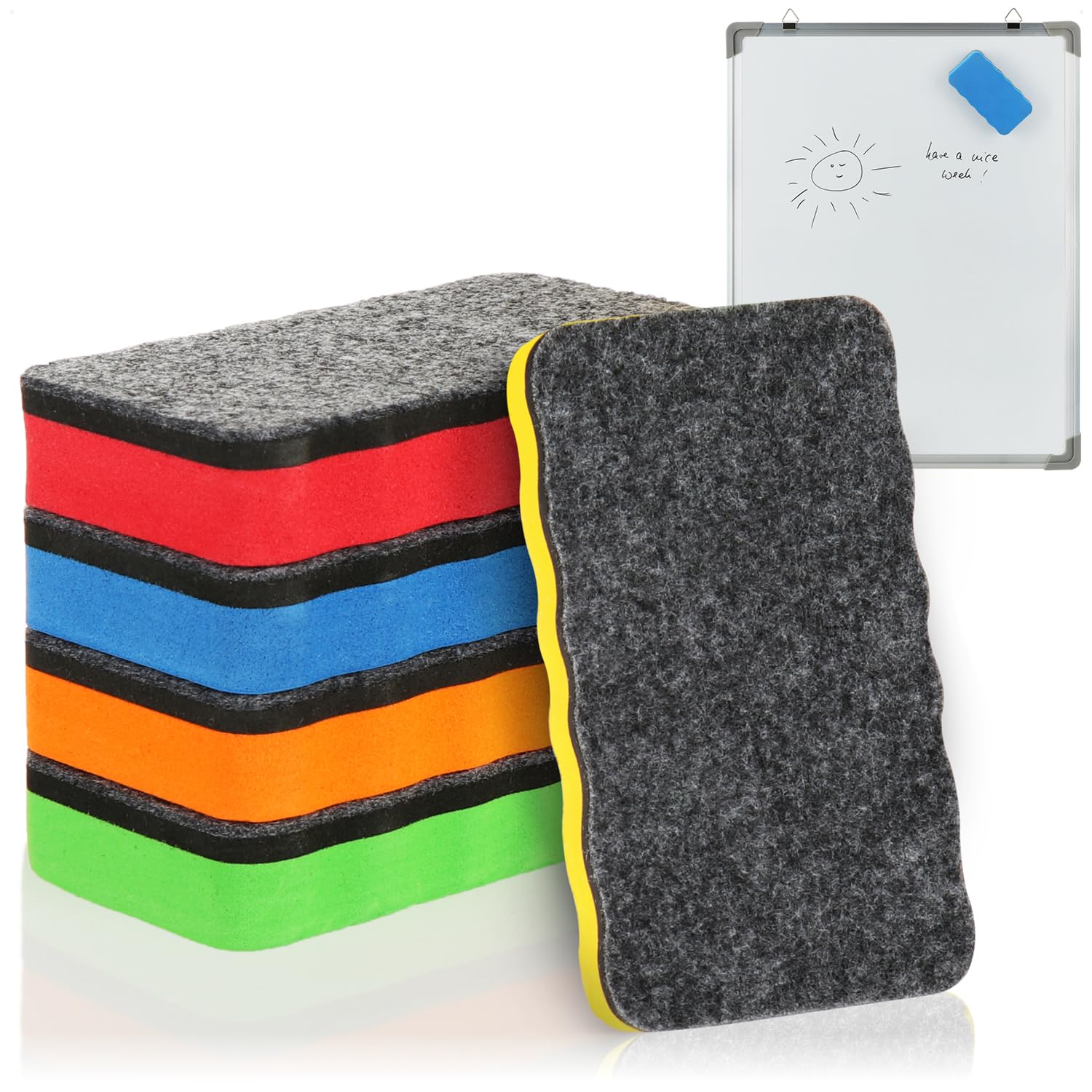 Robin Goods® 5x whiteboard erasers - colorful sponges for removing marker drawings - cleans and dries effectively - magnetic (5 pieces - colorful)