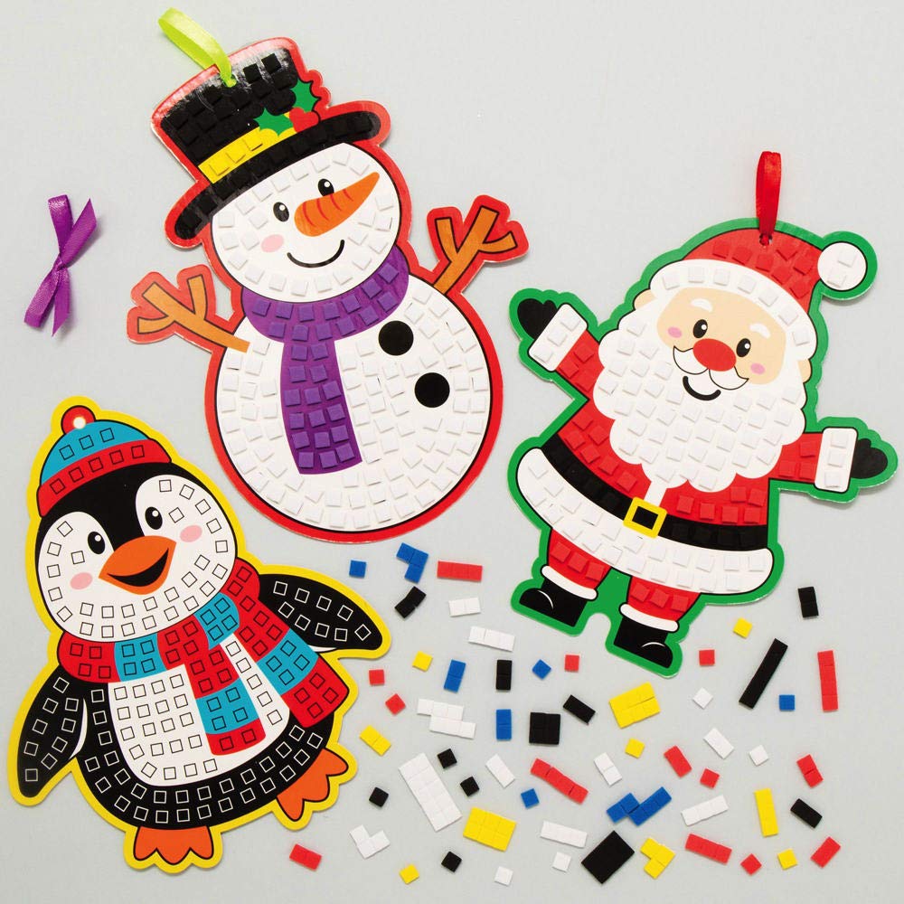Baker Ross AX483 Christmas Mosaic Tree Decoration Kits - Pack of 5, Festive Ornaments for Creative Art and Craft Activities, to Make and Decorate.