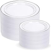 I00000 200 Pcs Silver Plastic Plates - Silver Disposable Party Plates Include 100 Dinner Plate and 100 Elegant Dessert Plate Perfect for Party, Holiday, Wedding & Birthday